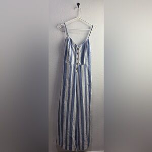 Japna Blue & White Striped Boho Sleeveless jumpsuit Size L